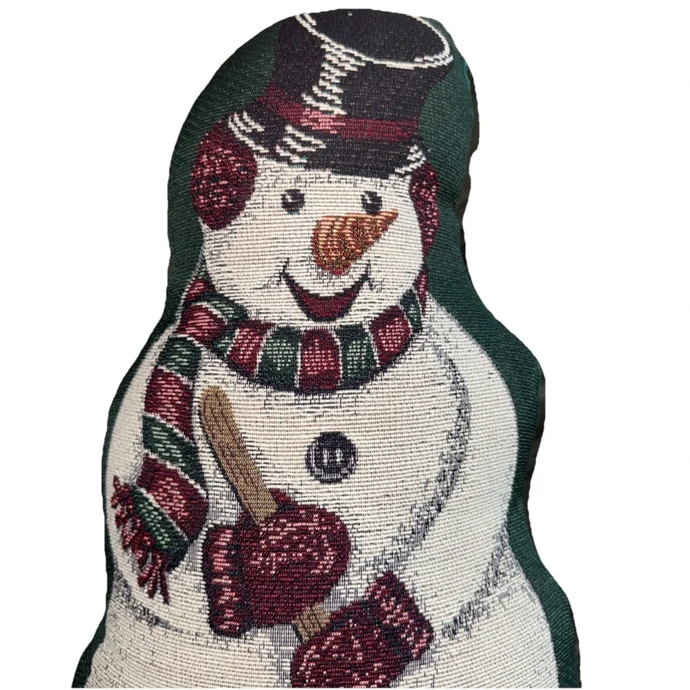 VTG Riverdale Tapestry Weighted Snowman Shaped Plush Door Stop Christmas Decor